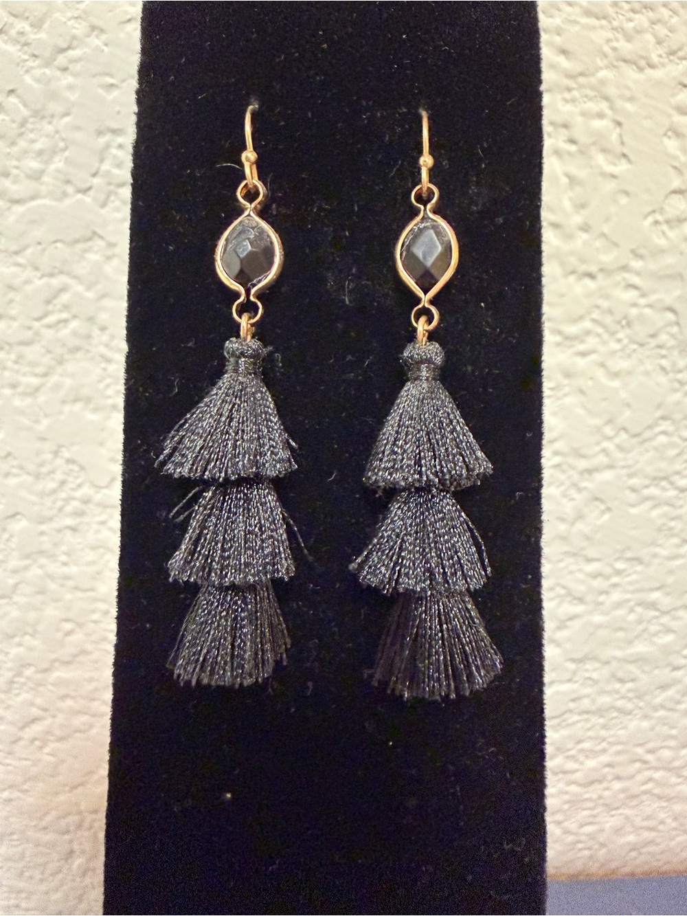 Layered Tassel Drop Earrings in Black